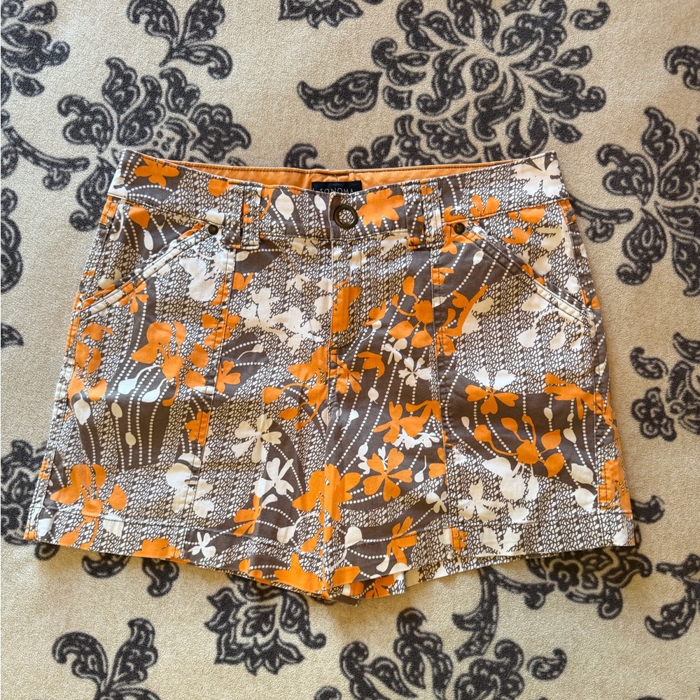 Sonoma Orange, Brown & White Floral Casual Shorts